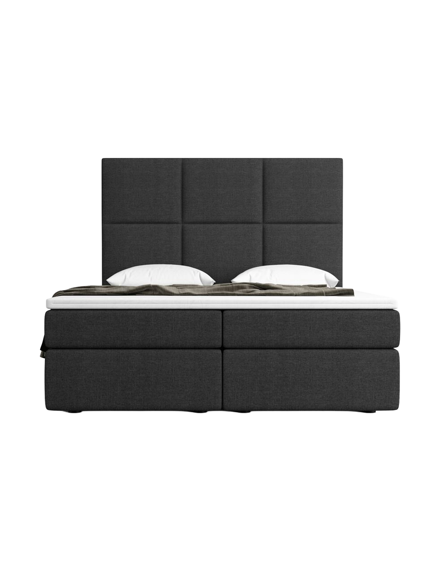 
Designer box spring bed “Maravella” with storage compartment, black woven fabric - 140 x 200 cm