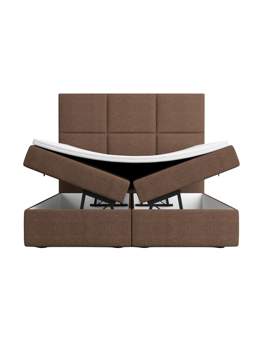 
Designer box spring bed “Maravella” with storage compartment, brown woven fabric - 140 x 200 cm