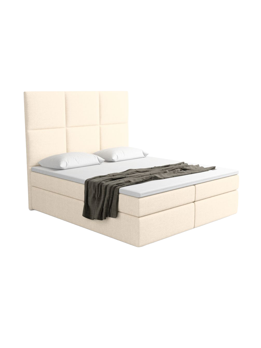 
Designer box spring bed “Maravella” with storage compartment, cream woven fabric - 140 x 200 cm