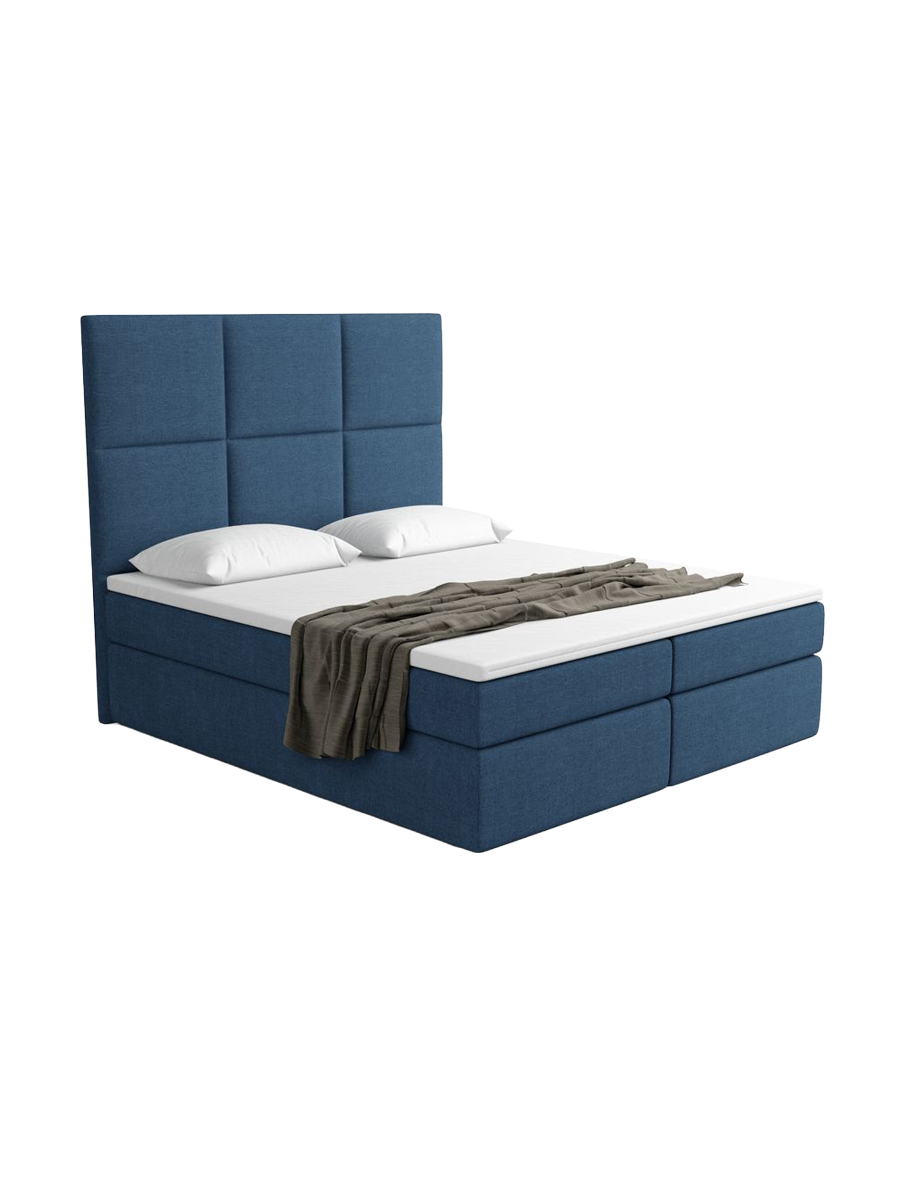 
Designer box spring bed “Maravella” with storage compartment, dark blue woven fabric - 140 x 200 cm