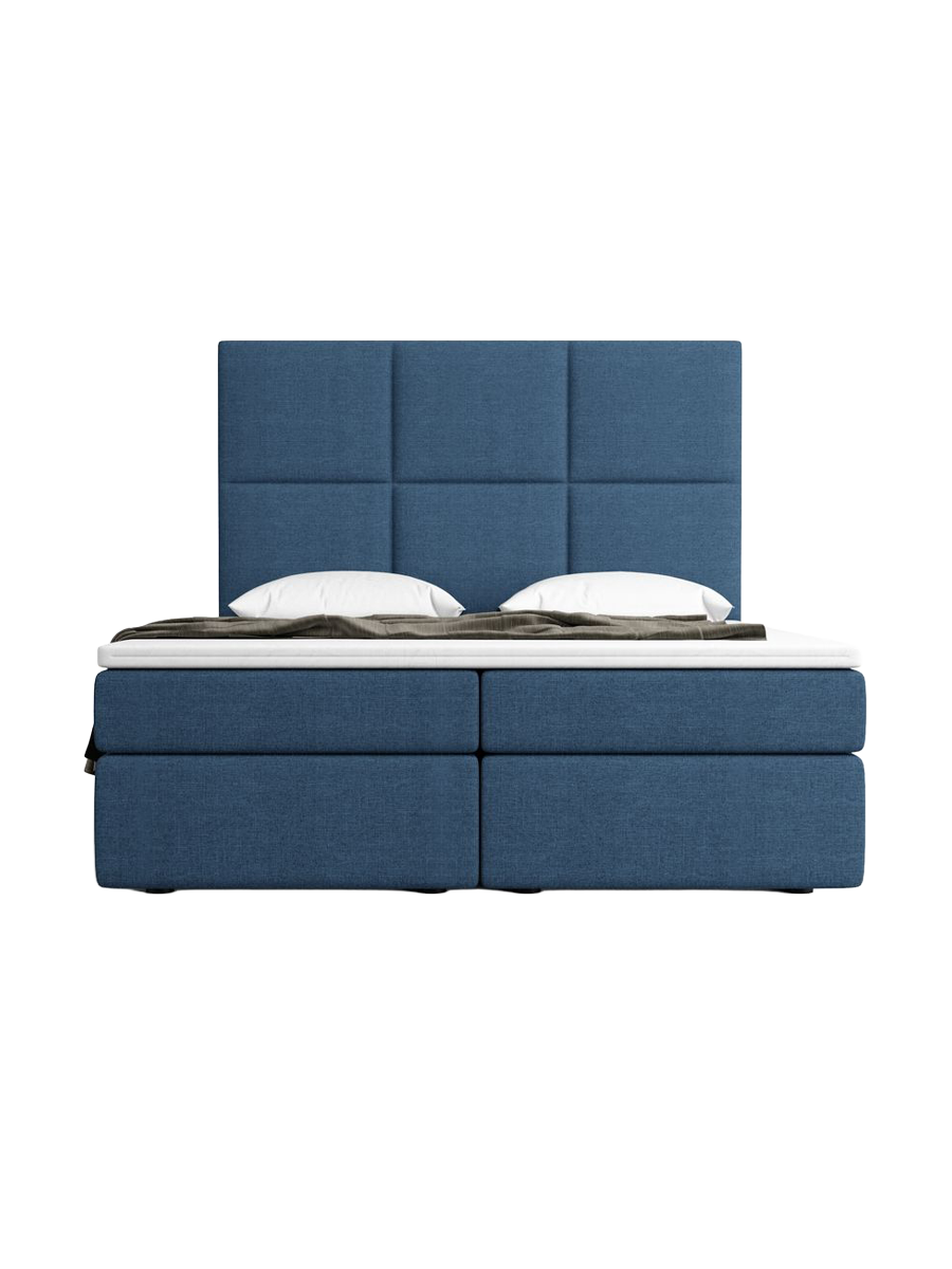 
Designer box spring bed “Maravella” with storage compartment, dark blue woven fabric - 140 x 200 cm