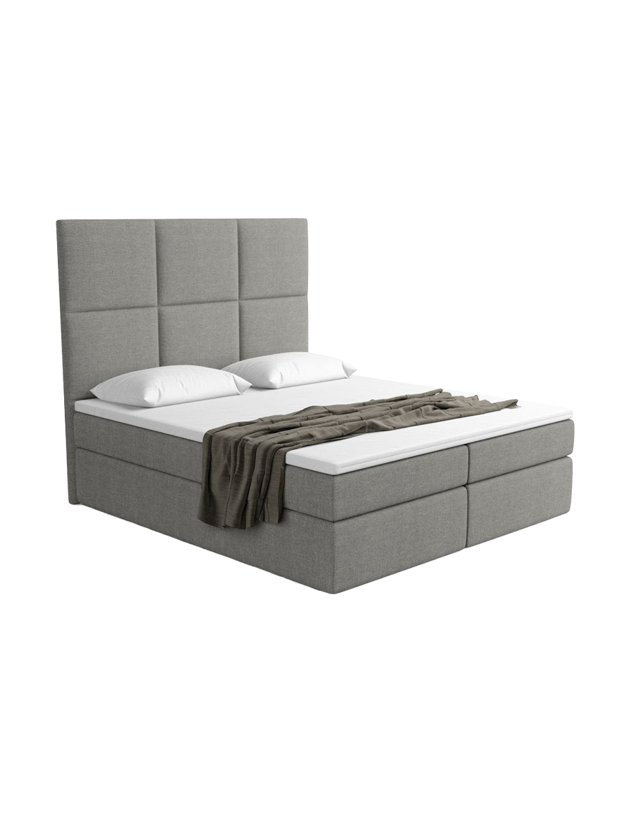 
Designer box spring bed “Maravella” with storage compartment, gray woven fabric - 140 x 200 cm