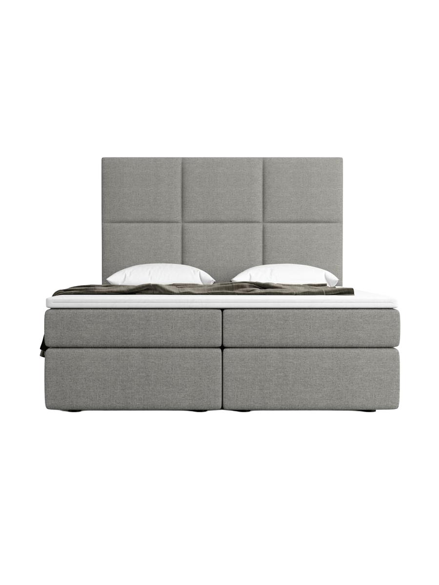 
Designer box spring bed “Maravella” with storage compartment, gray woven fabric - 140 x 200 cm