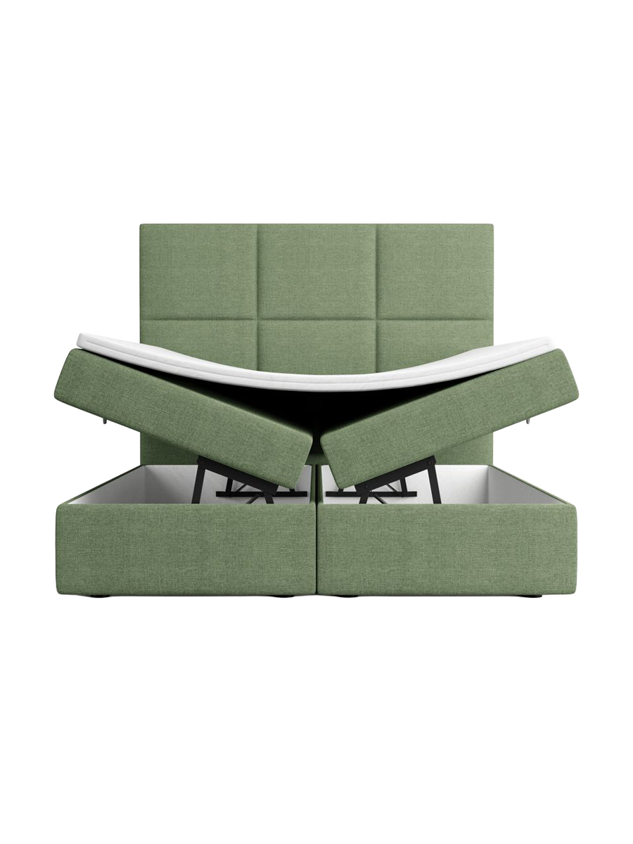 
Designer box spring bed “Maravella” with storage compartment, green woven fabric - 140 x 200 cm