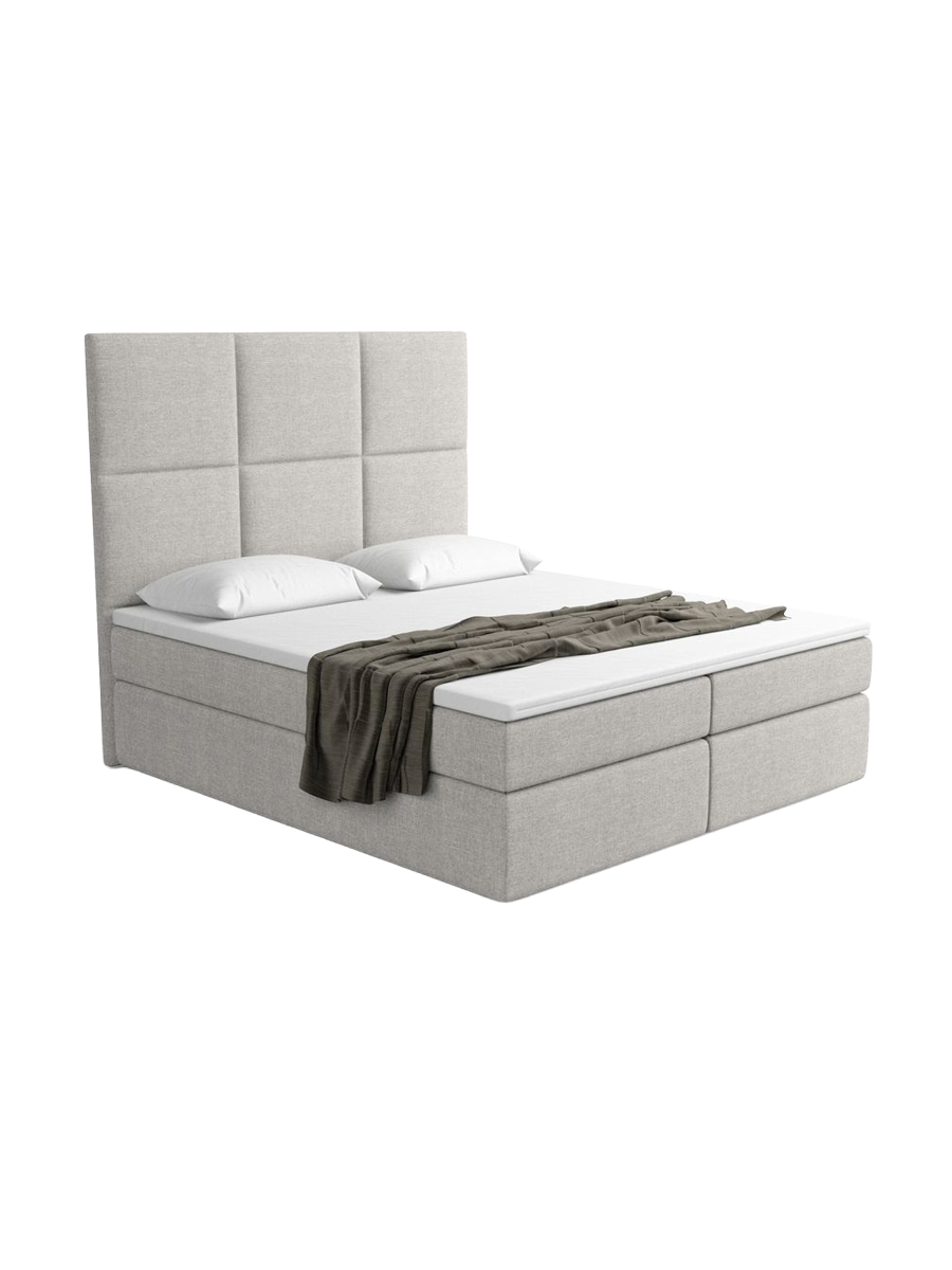 
Designer box spring bed “Maravella” with storage compartment, light gray woven fabric - 140 x 200 cm