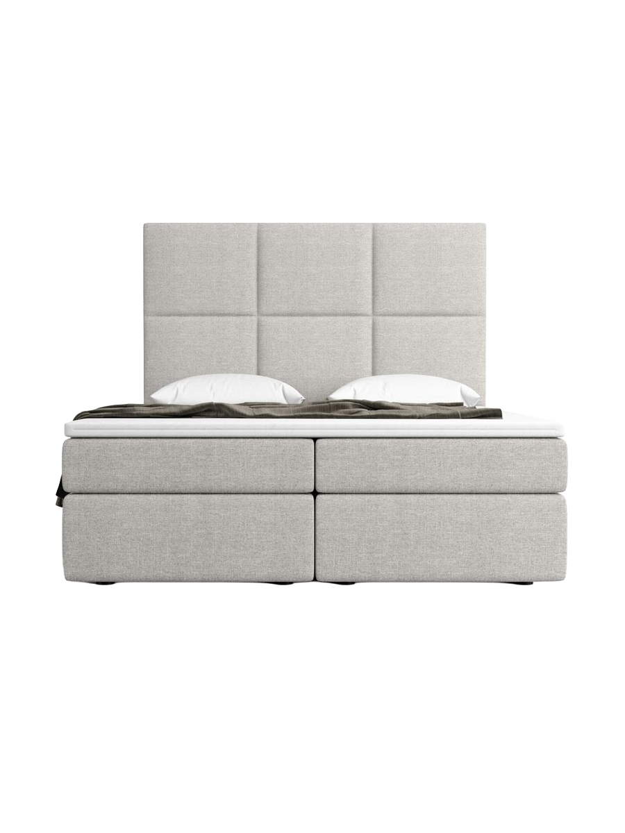 
Designer box spring bed “Maravella” with storage compartment, light gray woven fabric - 140 x 200 cm