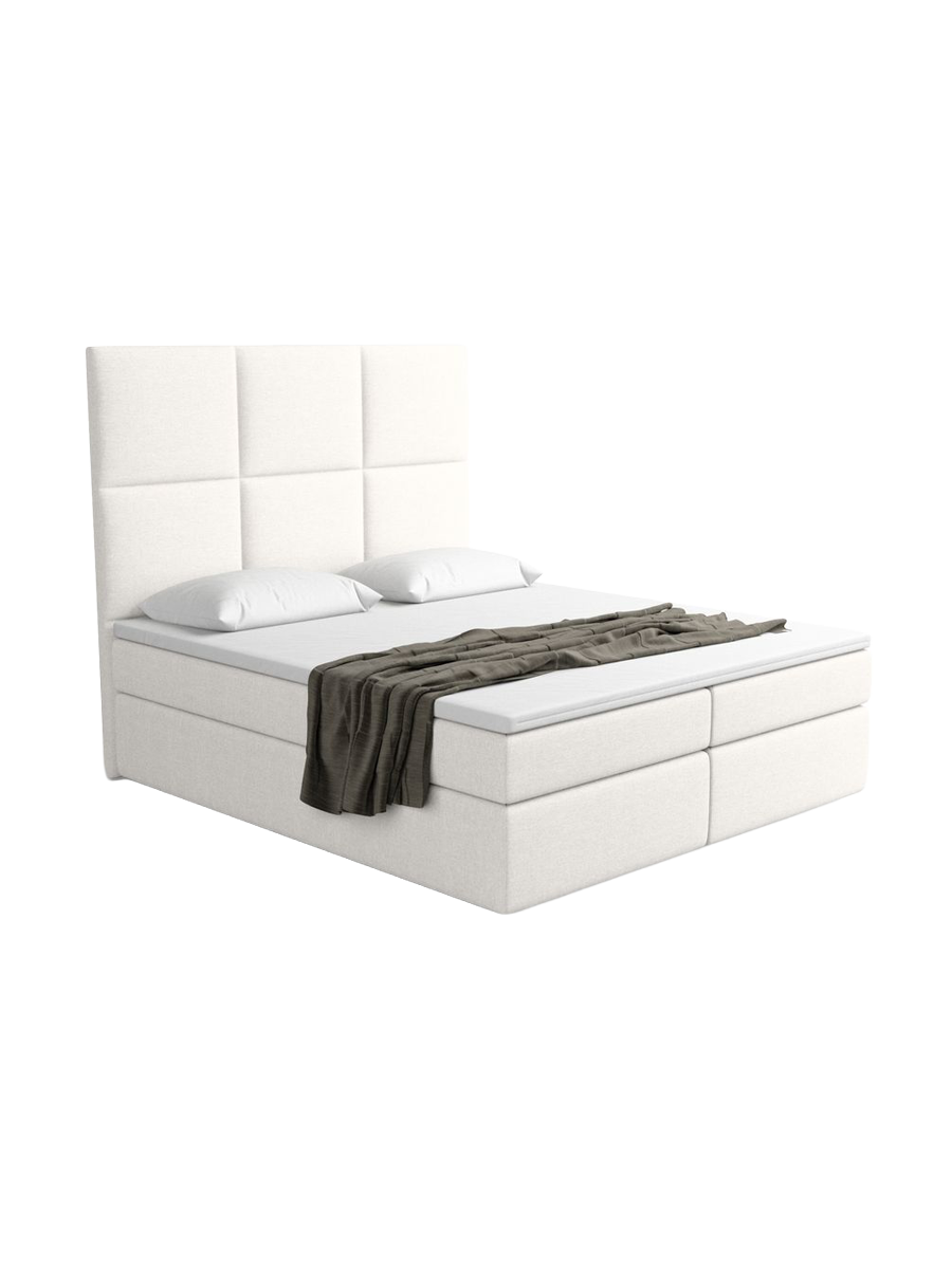 
Designer box spring bed “Maravella” with storage compartment, white woven fabric - 140 x 200 cm