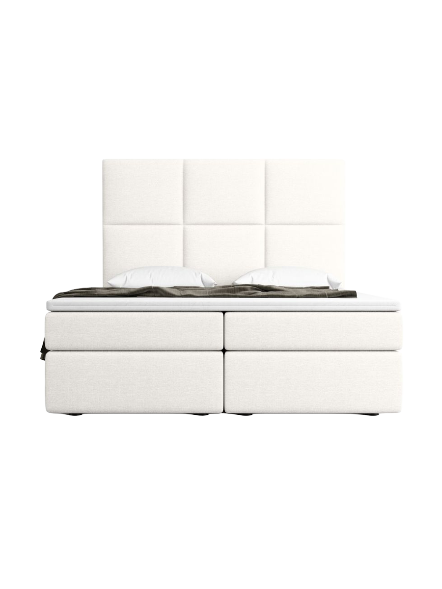 
Designer box spring bed “Maravella” with storage compartment, white woven fabric - 140 x 200 cm