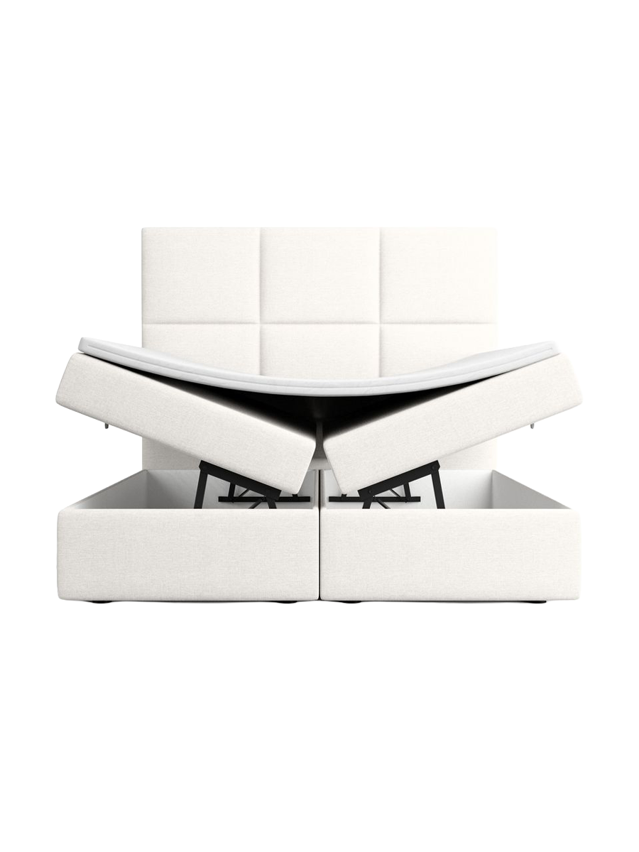 
Designer box spring bed “Maravella” with storage compartment, white woven fabric - 140 x 200 cm