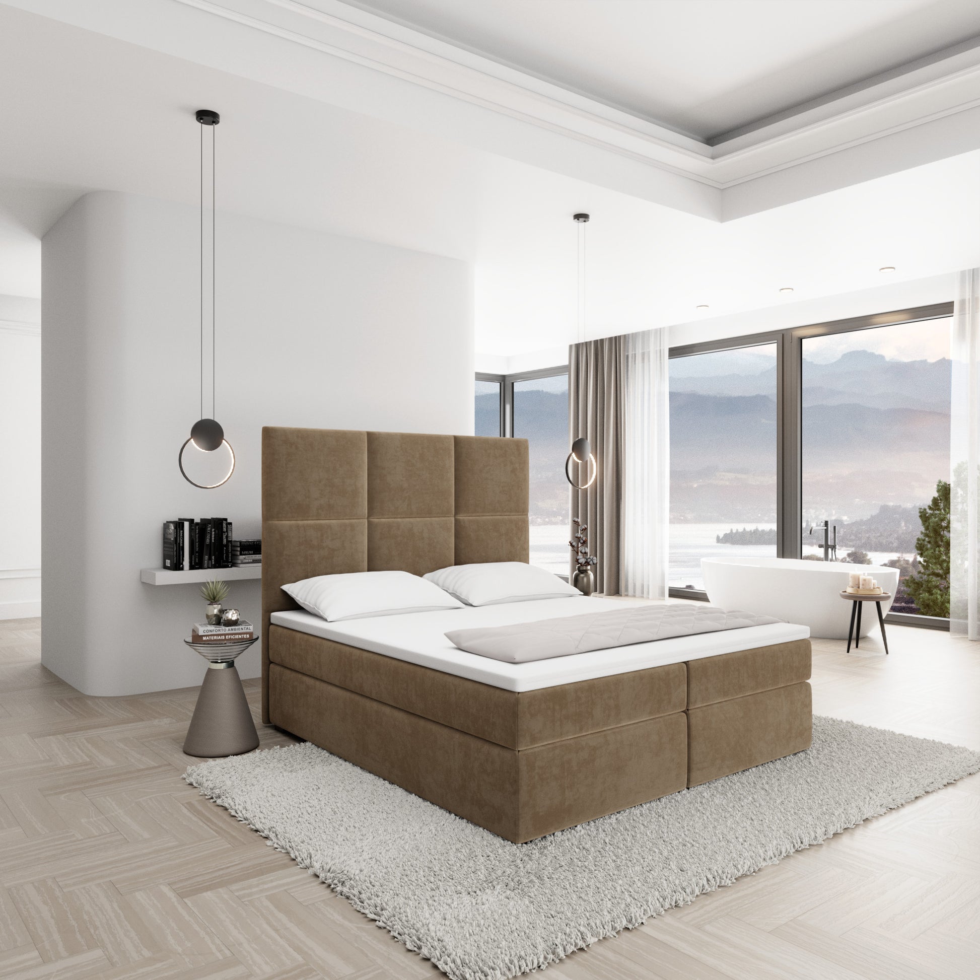 
Design Boxspringbett „Maravella“ mit Ablagefach, Samt Braun - 140 x 200 cm