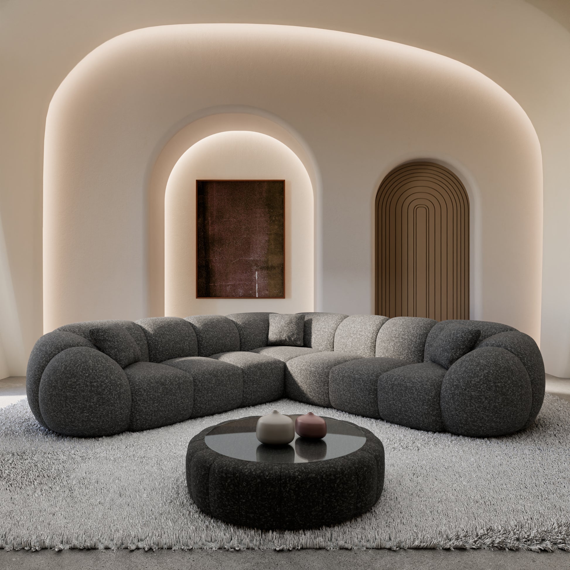 
5-Sitzer Design Ecksofa „Azura“ mit Bouclé-Bezug - Bouclé Graphit