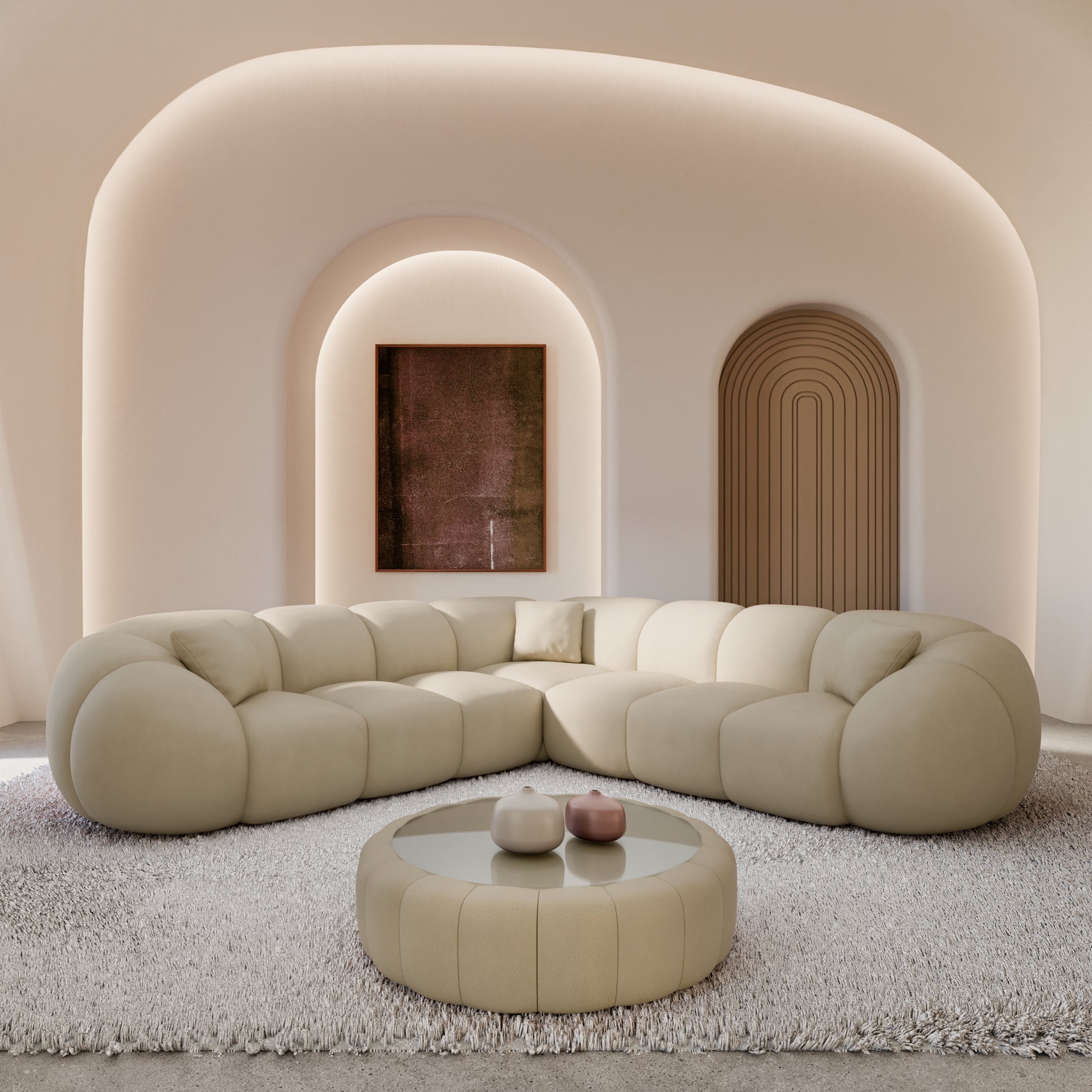 
5-Sitzer Design Echtleder Ecksofa „Azura“ - Echtleder Beige