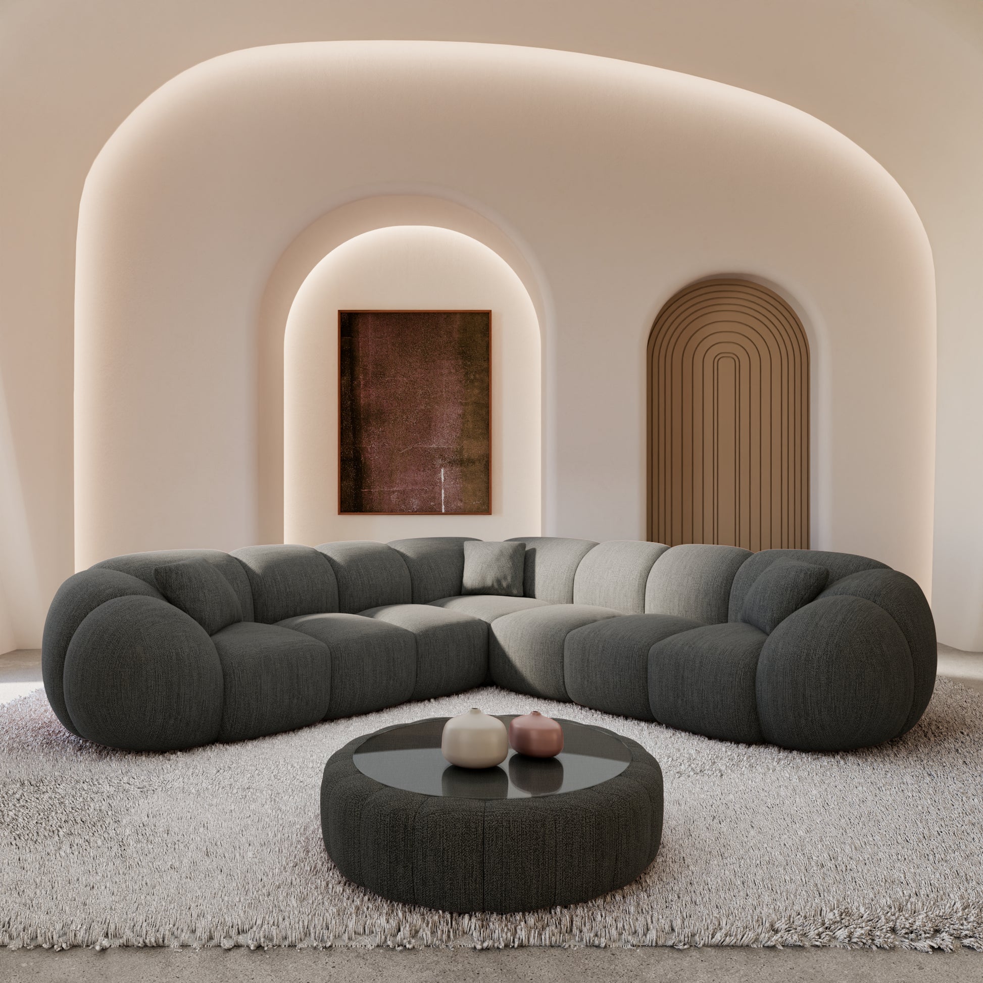 
5-Sitzer Design Ecksofa „Azura“ mit Strukturstoff-Bezug - Strukturstoff Anthrazit