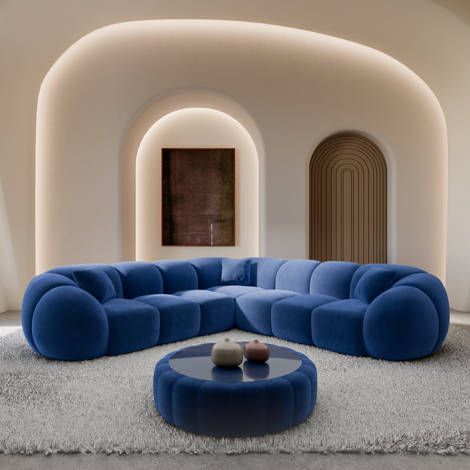 
5-Sitzer Design Ecksofa „Azura“ mit Samtbezug - Samtbezug Königsblau