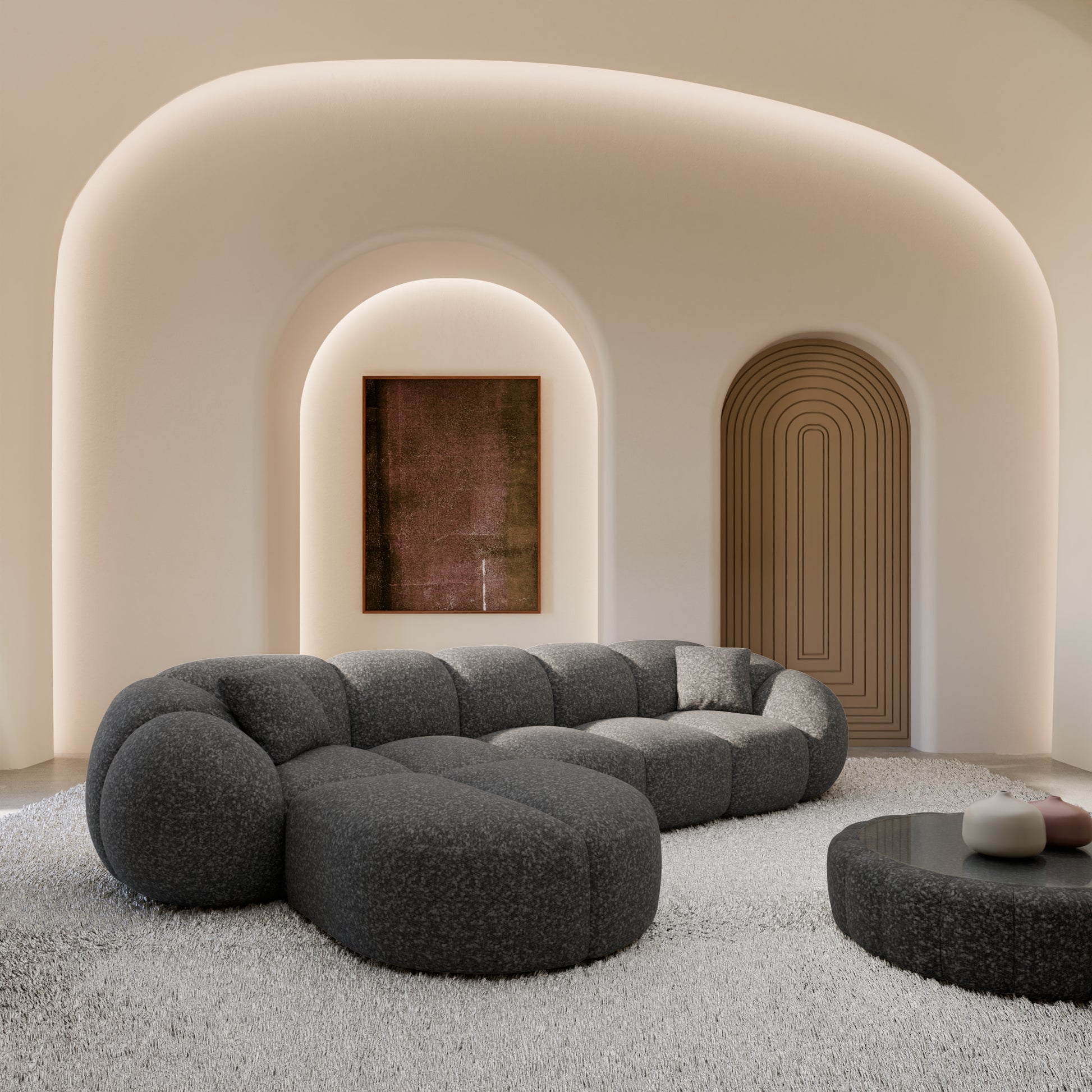 
4-Sitzer Design Ecksofa „Azura“ mit Bouclé-Bezug - Bouclé Graphit / Eckteil links