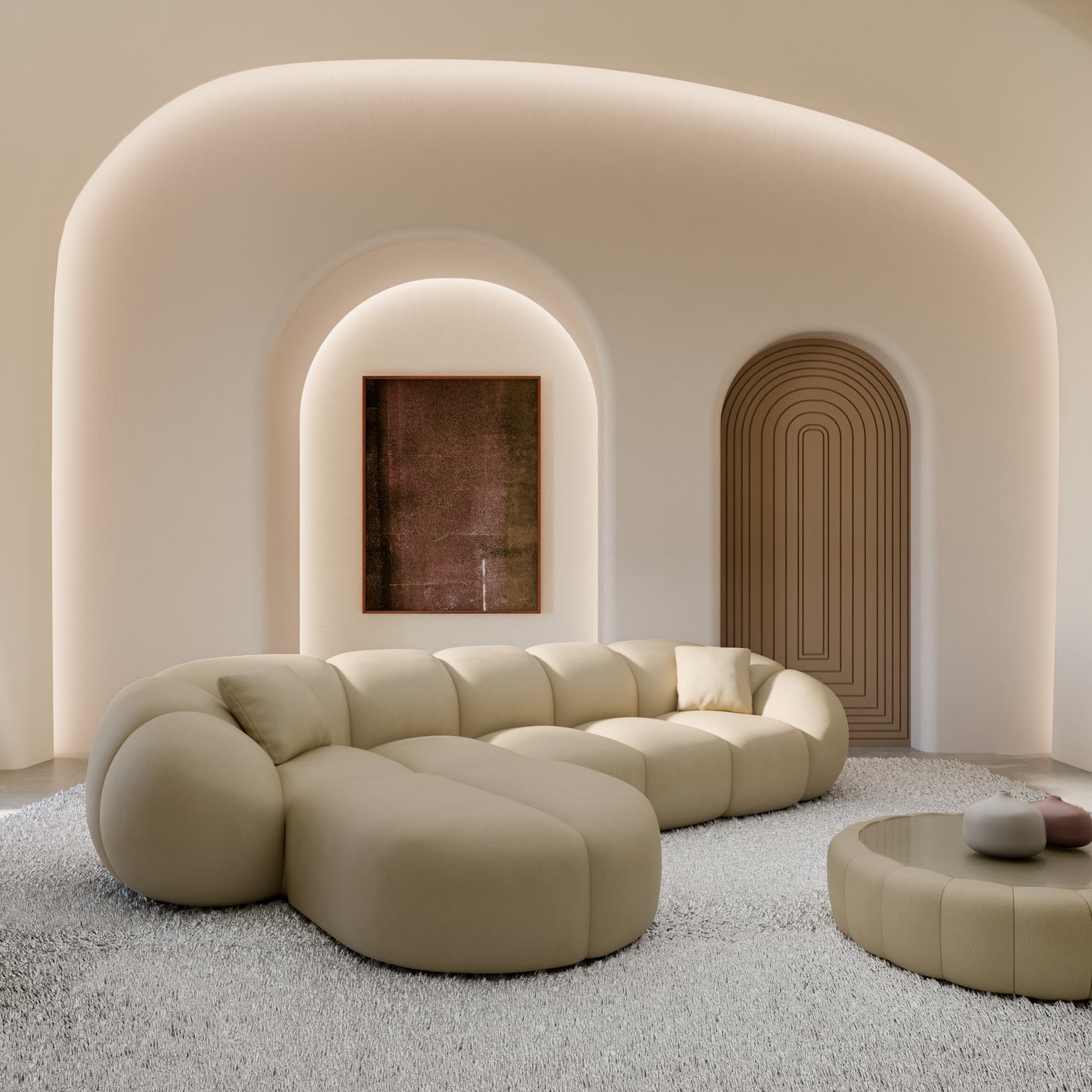 
4-seater designer genuine leather corner sofa “Azura” - Genuine leather Beige / Left corner section