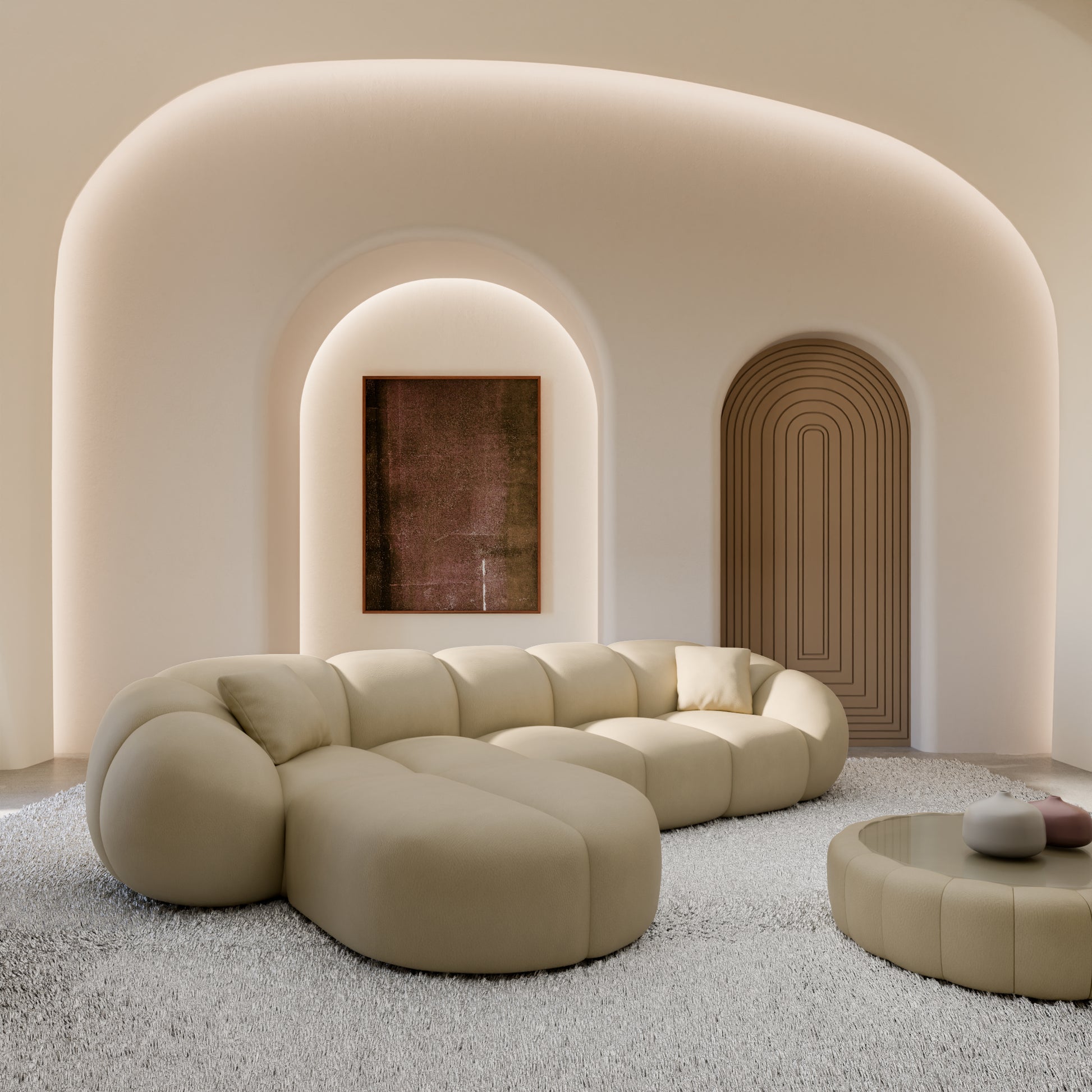 
4-Sitzer Design Echtleder Ecksofa „Azura“ - Echtleder Beige / Eckteil links