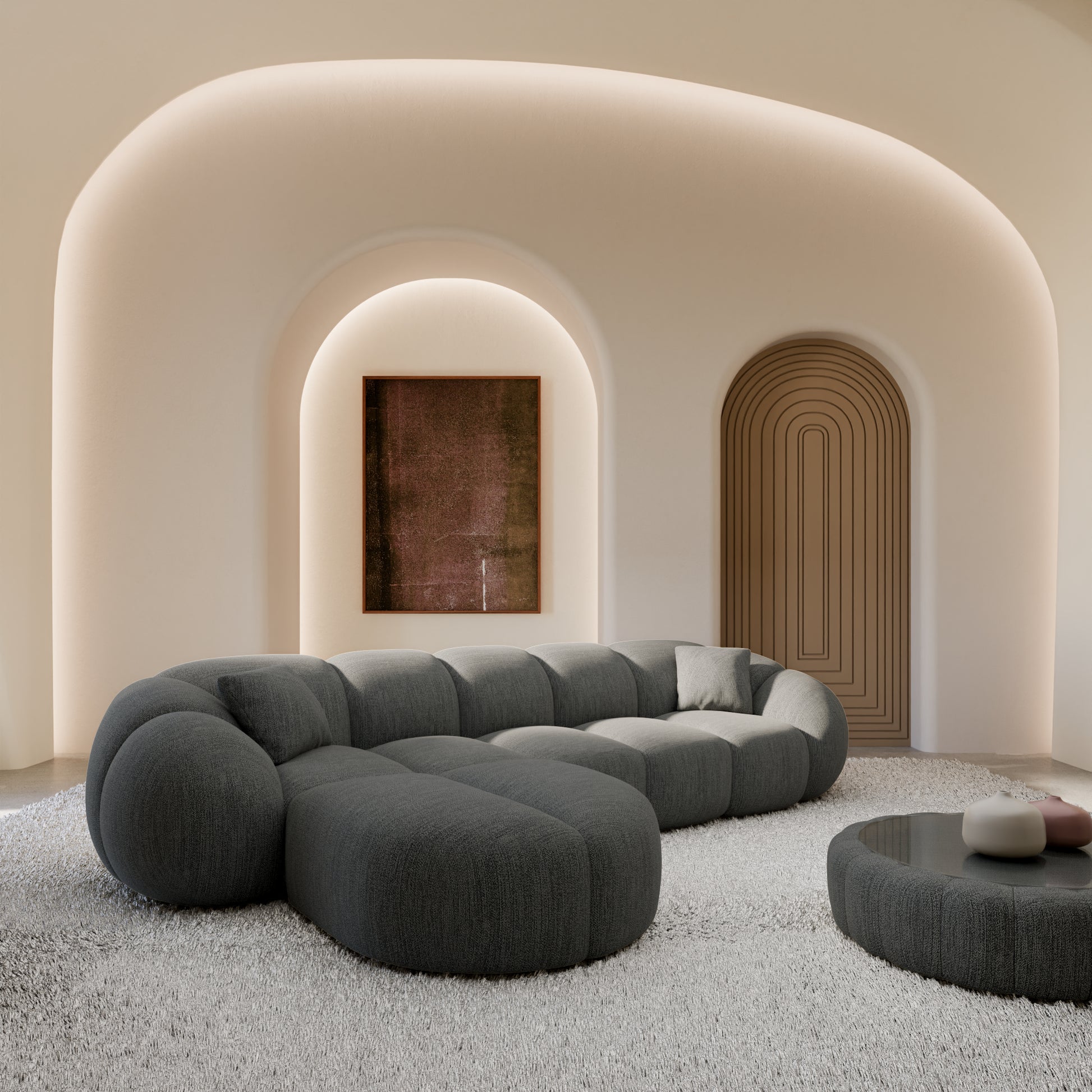 
4-Sitzer Design Ecksofa „Azura“ mit Strukturstoff-Bezug - Strukturstoff Anthrazit / Eckteil links