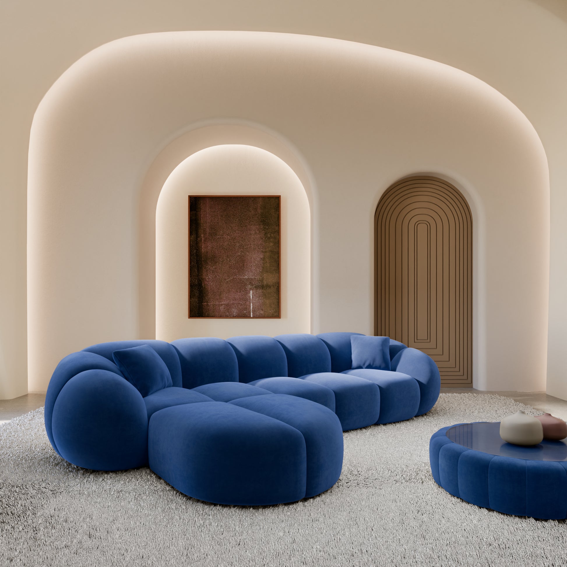 
4-Sitzer Design Ecksofa „Azura“ mit Samtbezug - Samtbezug Königsblau / Eckteil links