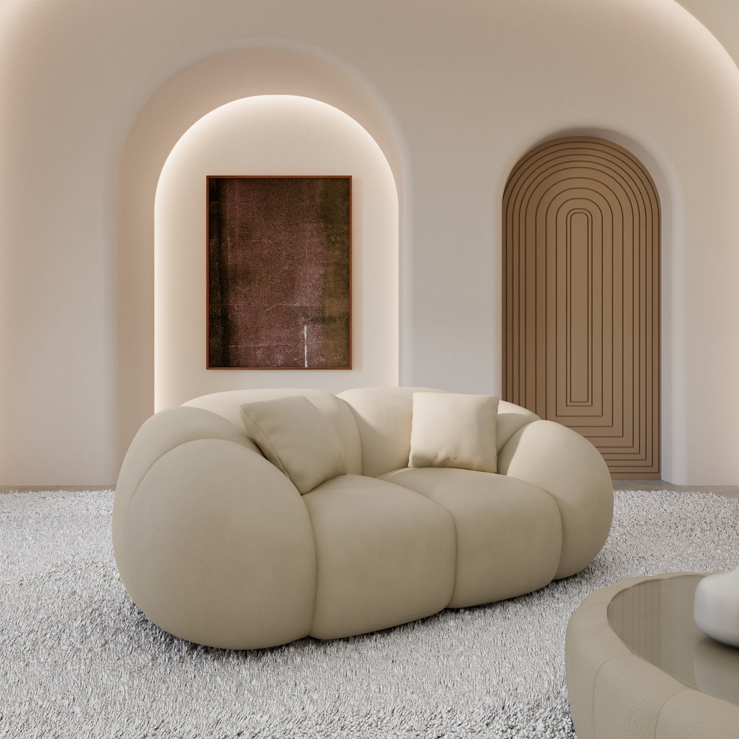 
2-Sitzer Design Echtleder Sofa „Azura“ - Echtleder Beige