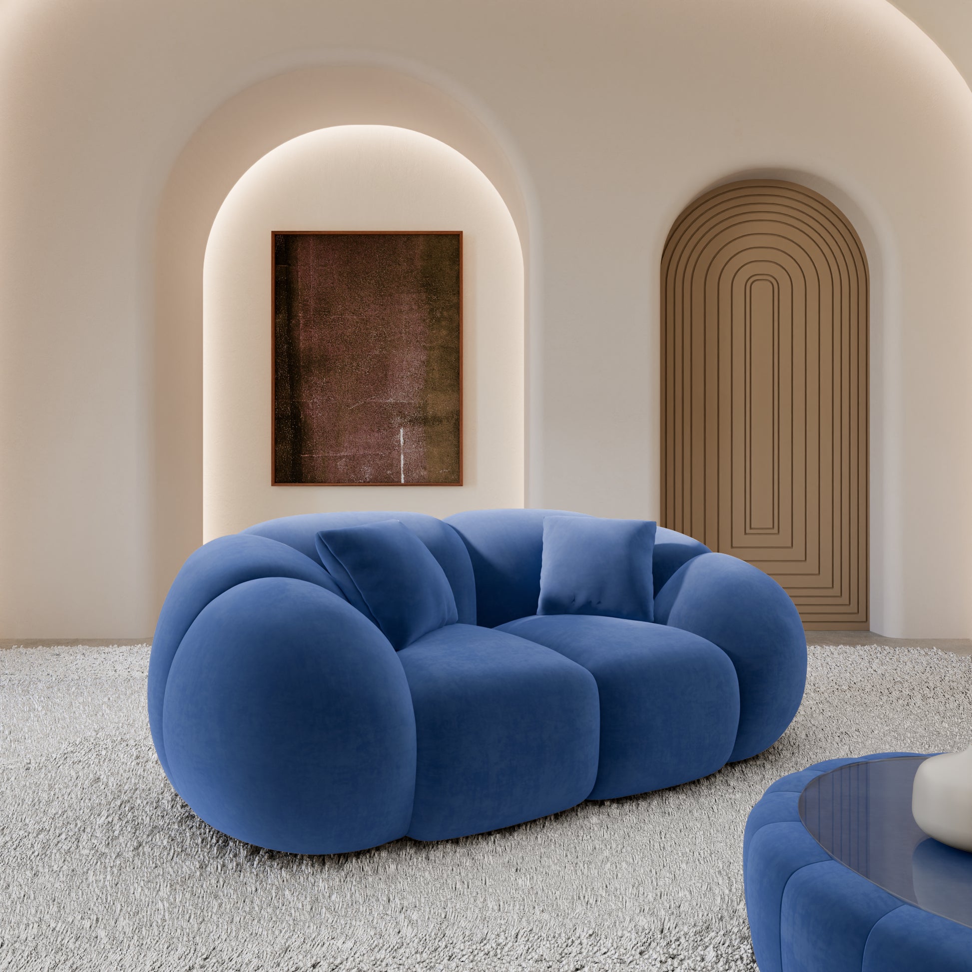 
2-Sitzer Design Sofa „Azura“ mit Samtbezug - Samtbezug Königsblau