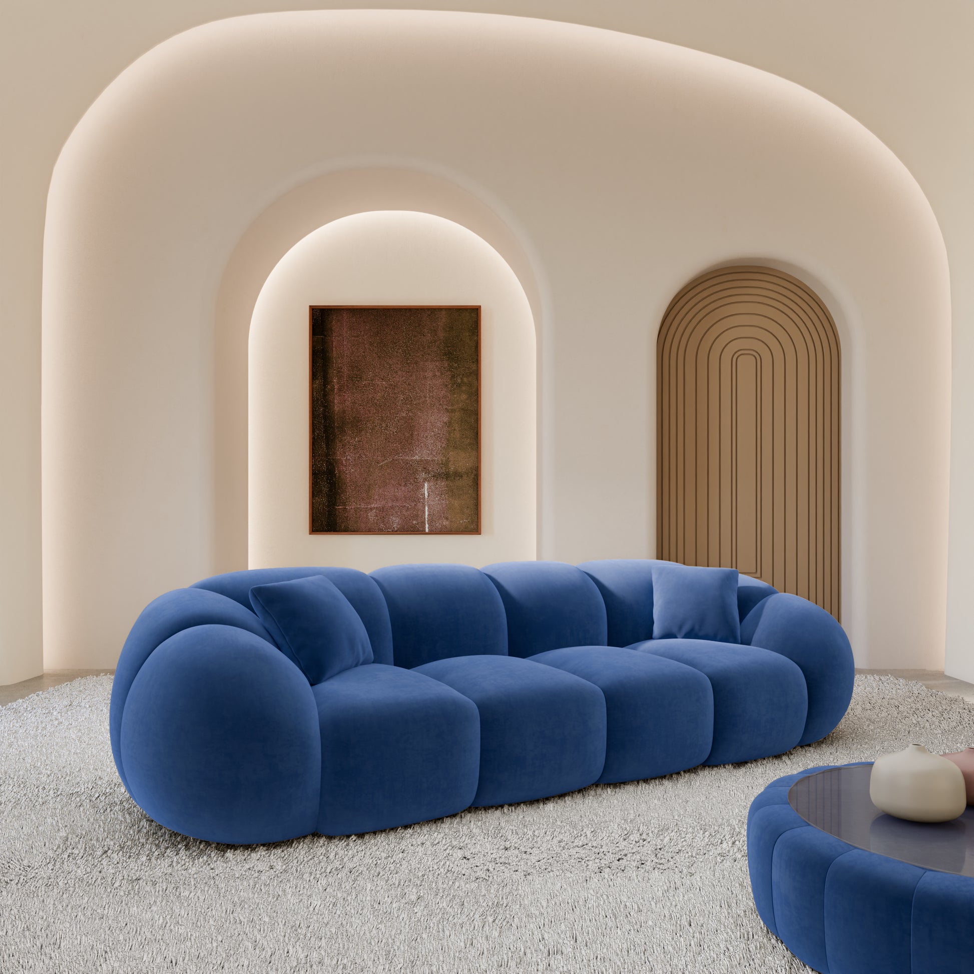 
4-Sitzer Design Sofa „Azura“ mit Samtbezug - Samtbezug Königsblau