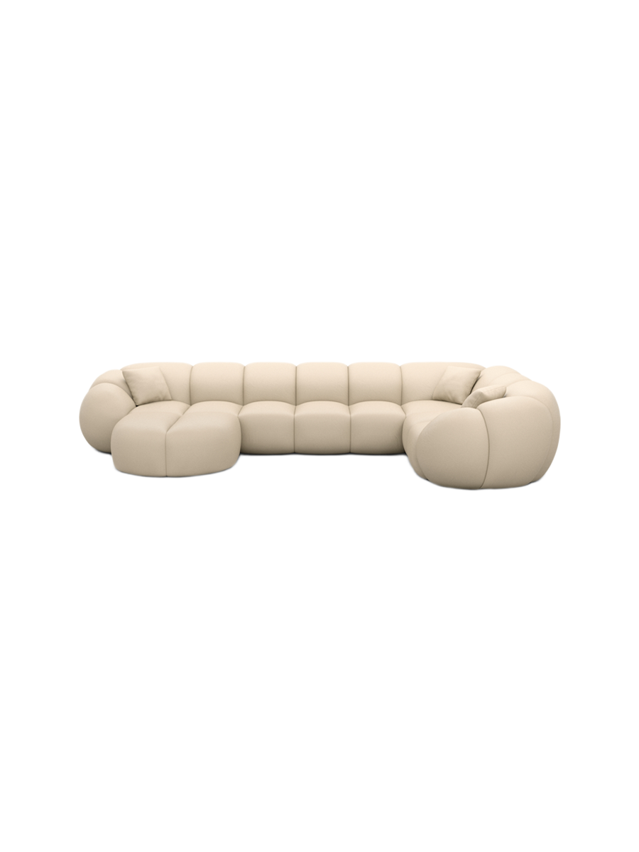 
6-Sitzer Design Echtleder Panorama-Sofa „Azura XL“ - Echtleder Beige / Lange Seite links