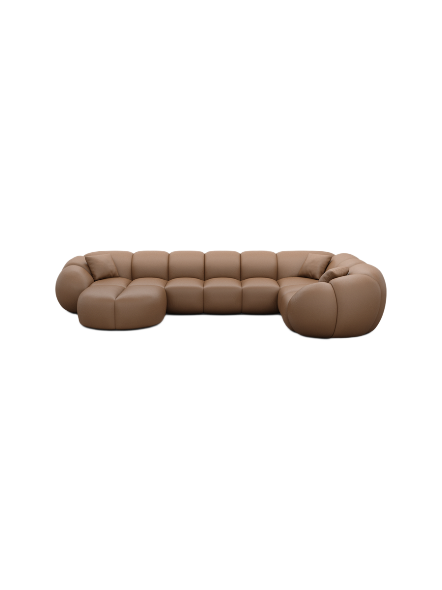 
6-Sitzer Design Echtleder Panorama-Sofa „Azura XL“ - Echtleder Beige / Lange Seite links