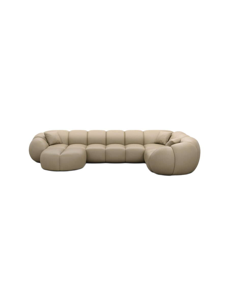 
6-Sitzer Design Echtleder Panorama-Sofa „Azura XL“ - Echtleder Beige / Lange Seite links