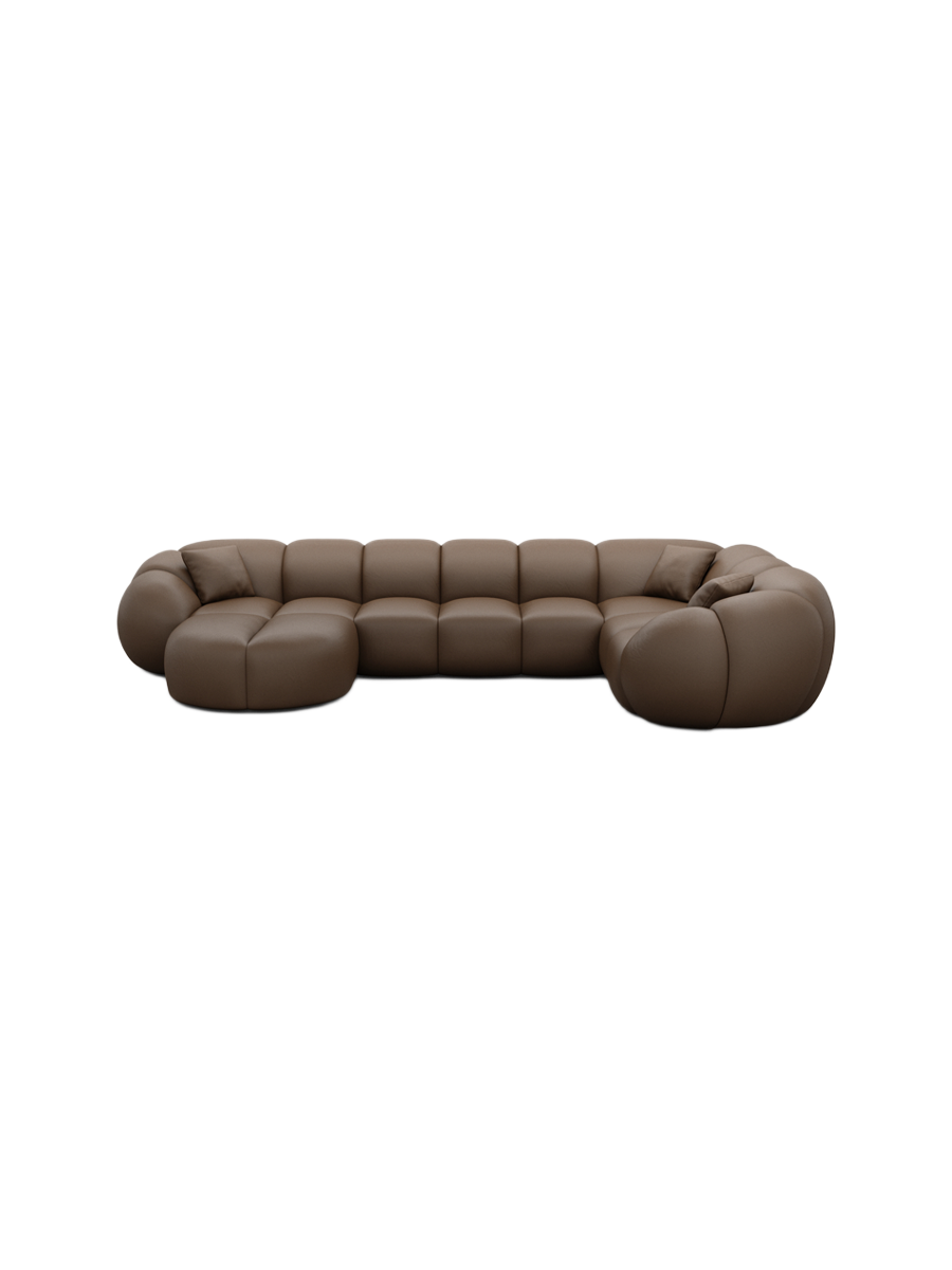 
6-Sitzer Design Echtleder Panorama-Sofa „Azura XL“ - Echtleder Beige / Lange Seite links