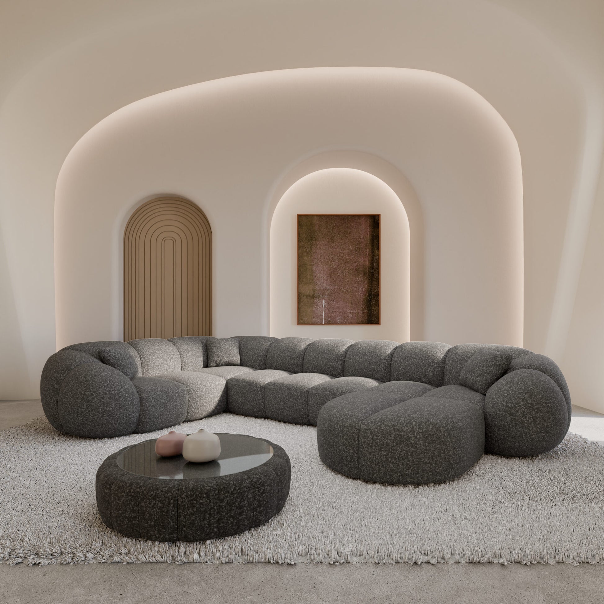 
6-Sitzer Design Panorama-Sofa „Azura XL“ mit Bouclé-Bezug - Bouclé Graphit / Lange Seite links