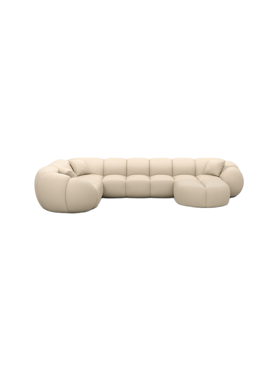 
6-Sitzer Design Echtleder Panorama-Sofa „Azura XL“ - Echtleder Beige / Lange Seite links