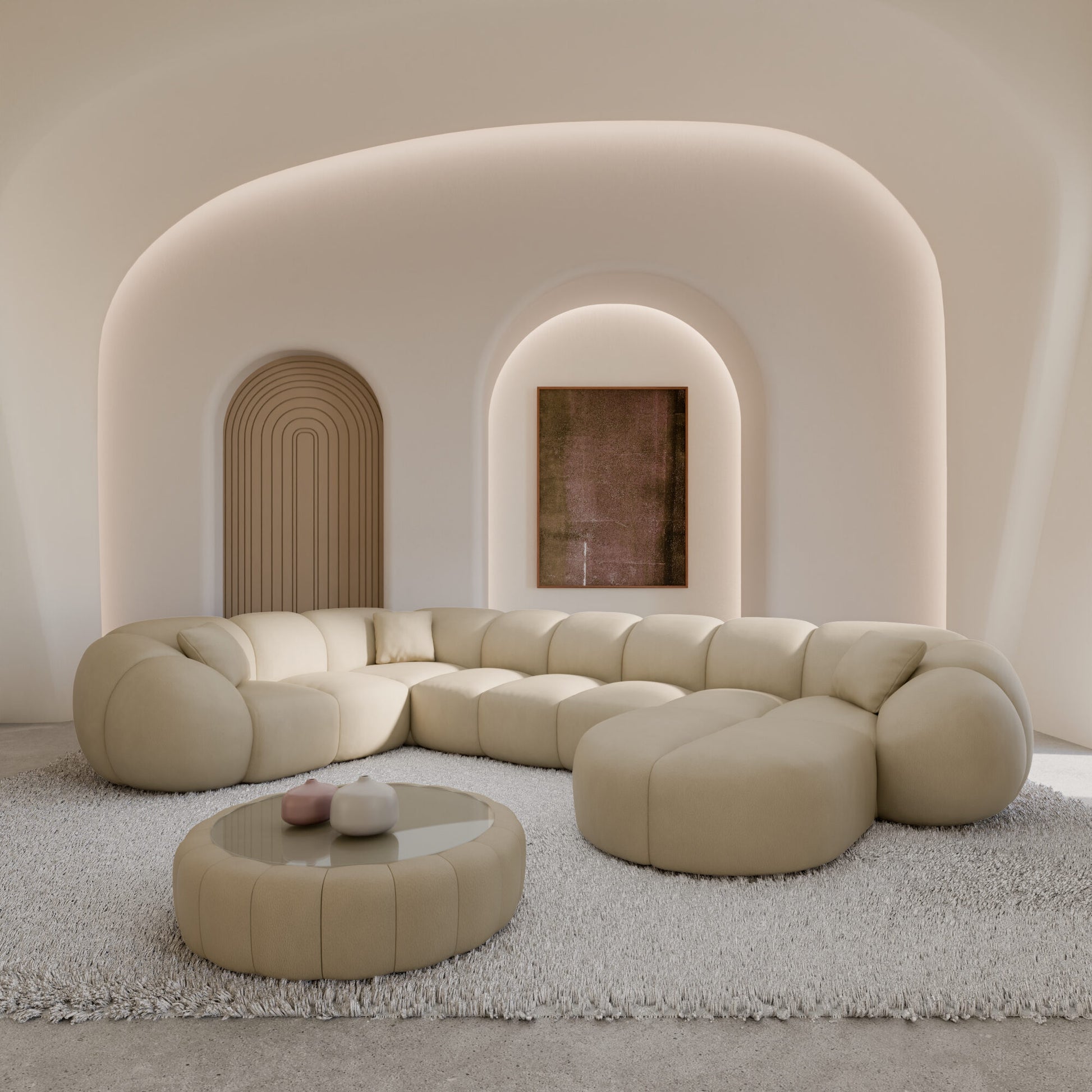 
6-Sitzer Design Echtleder Panorama-Sofa „Azura XL“ - Echtleder Beige / Lange Seite links