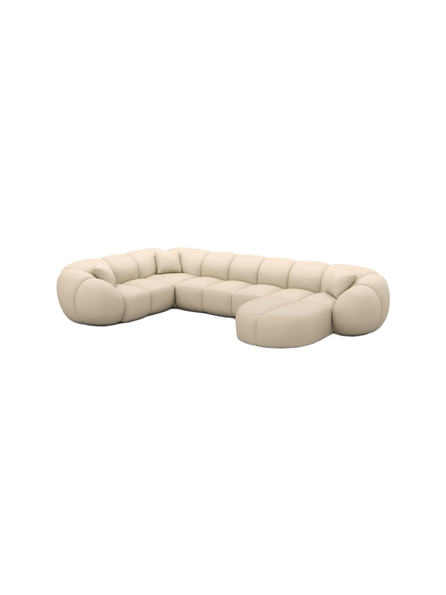 
6-Sitzer Design Echtleder Panorama-Sofa „Azura XL“ - Echtleder Beige / Lange Seite links