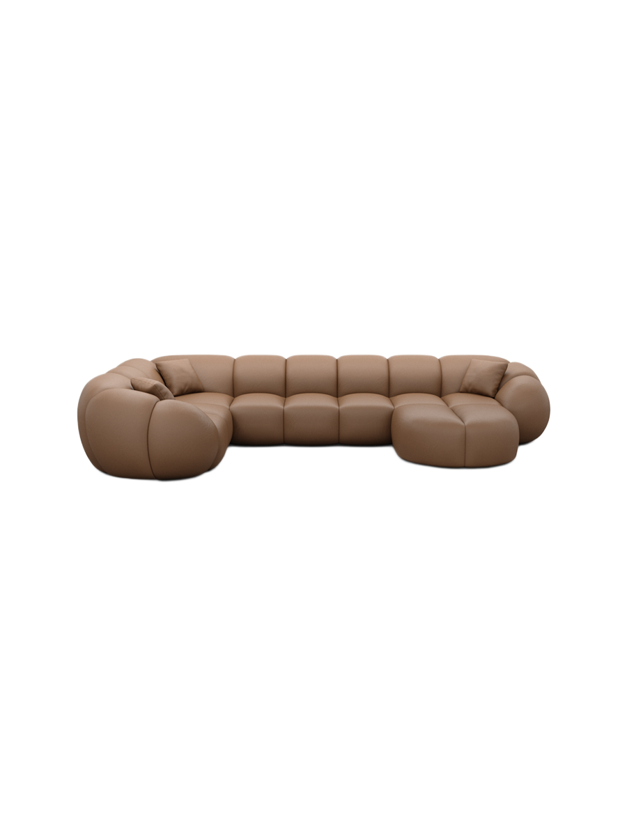 
6-Sitzer Design Echtleder Panorama-Sofa „Azura XL“ - Echtleder Beige / Lange Seite links