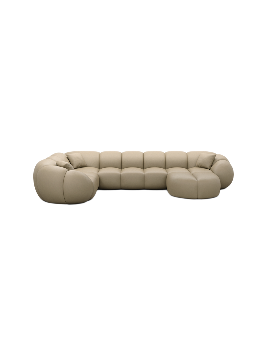 
6-Sitzer Design Echtleder Panorama-Sofa „Azura XL“ - Echtleder Beige / Lange Seite links