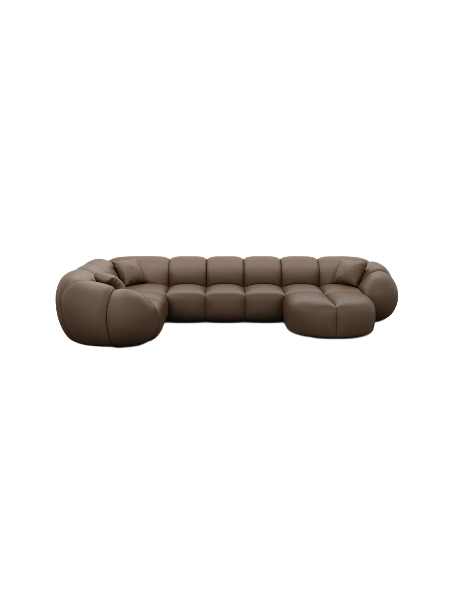 
6-Sitzer Design Echtleder Panorama-Sofa „Azura XL“ - Echtleder Beige / Lange Seite links