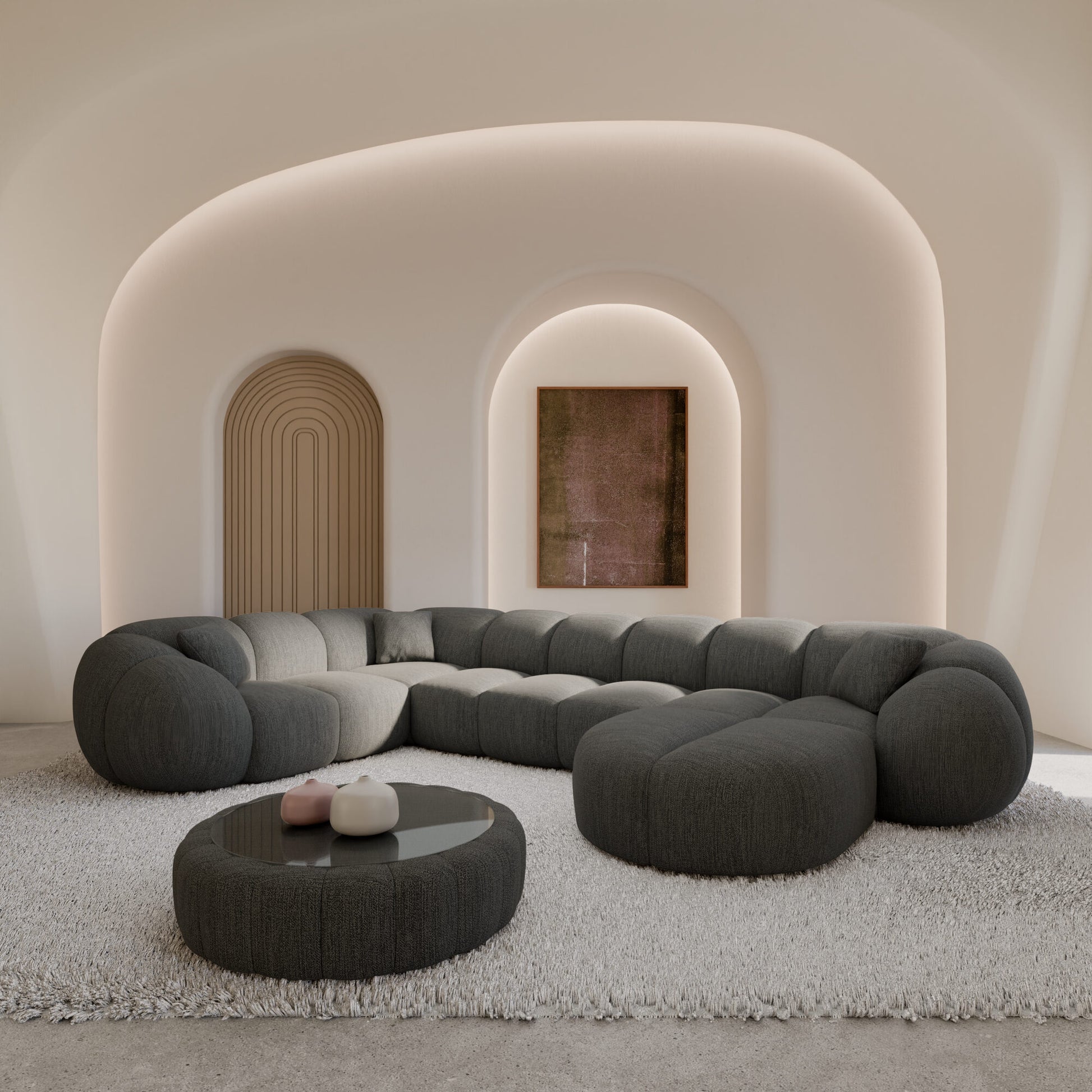 
6-Sitzer Design Panorama-Sofa „Azura XL“ mit Strukturstoff-Bezug - Strukturstoff Anthrazit / Lange Seite links
