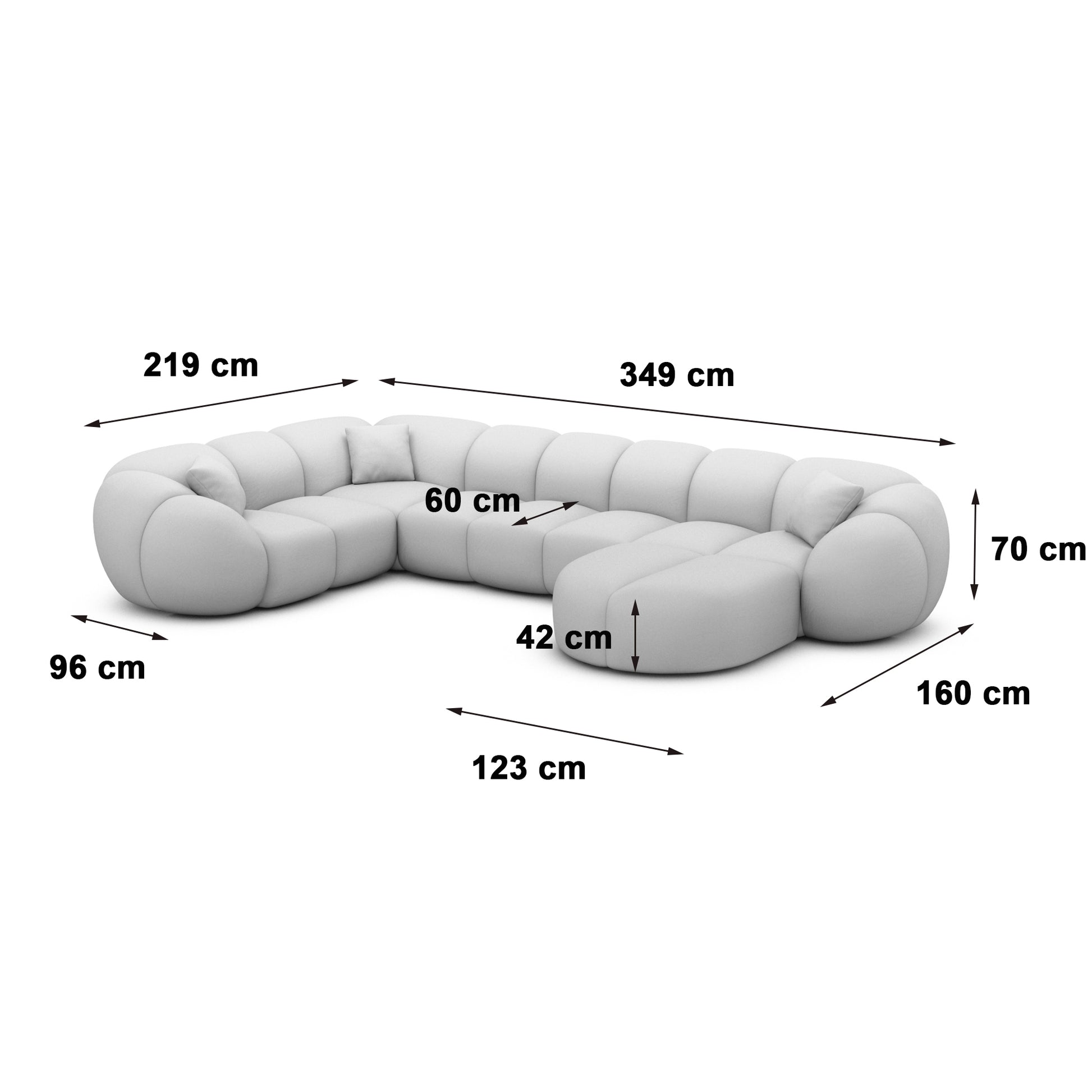
6-Sitzer Design Panorama-Sofa „Azura XL“ mit Strukturstoff-Bezug - Strukturstoff Anthrazit / Lange Seite links
