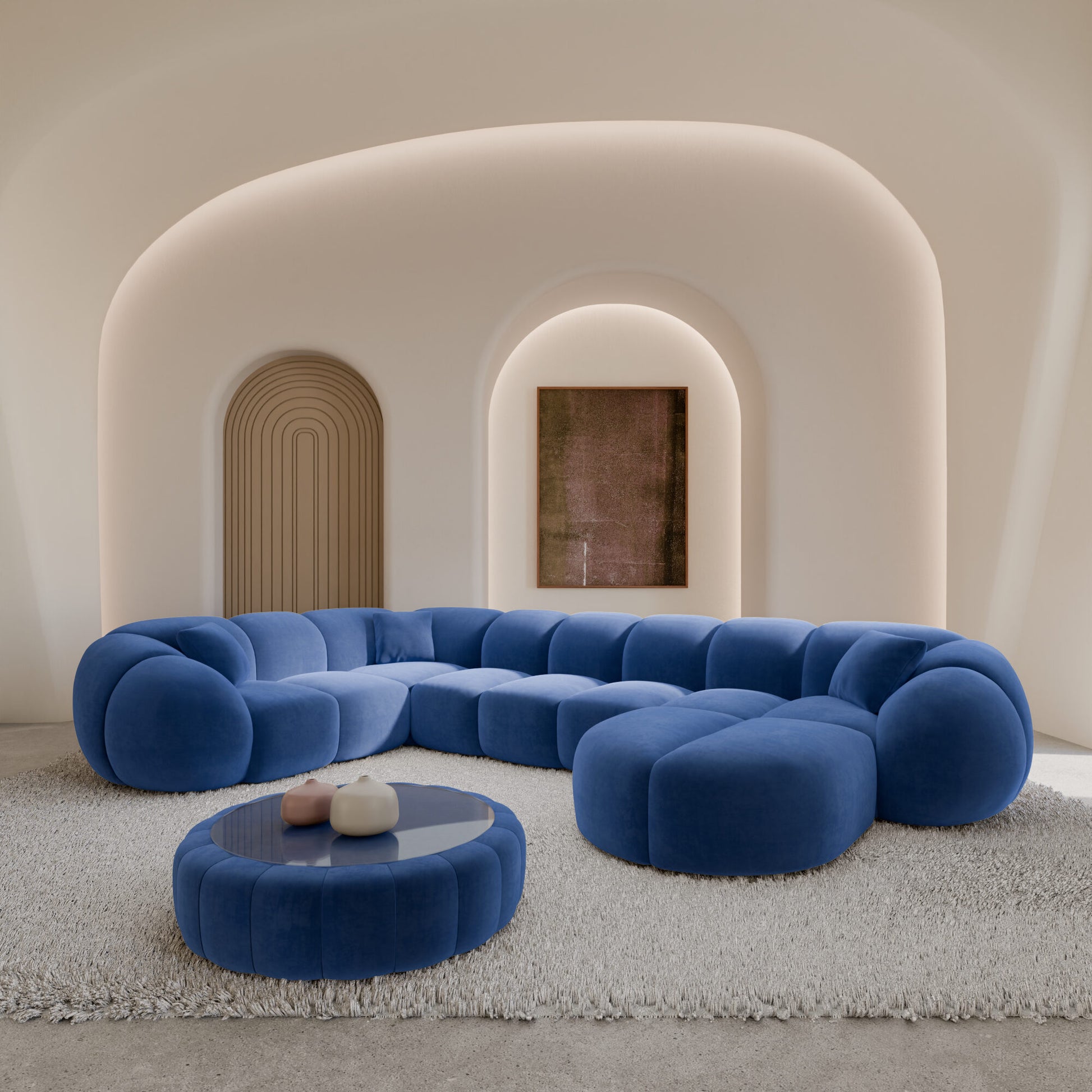 
6-Sitzer Design Panorama-Sofa „Azura XL“ mit Samtbezug - Samtbezug Königsblau / Lange Seite links