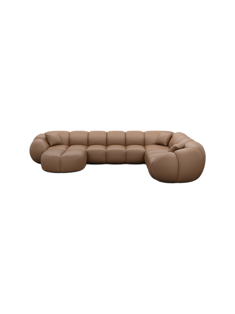 
7-Sitzer Design Echtleder Panorama-Sofa „Azura XXL“ - Echtleder Beige / Lange Seite links