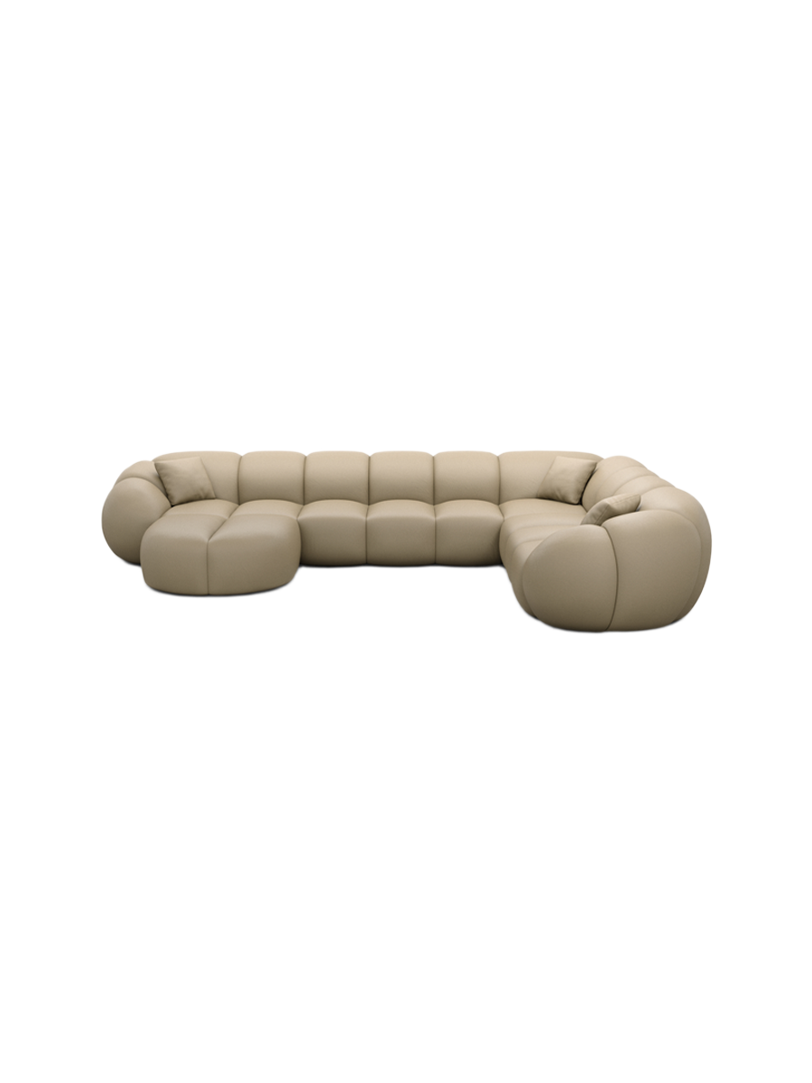 
7-Sitzer Design Echtleder Panorama-Sofa „Azura XXL“ - Echtleder Beige / Lange Seite links