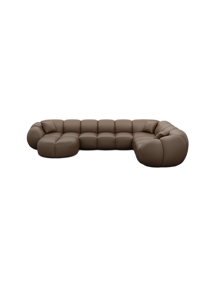 
7-Sitzer Design Echtleder Panorama-Sofa „Azura XXL“ - Echtleder Beige / Lange Seite links