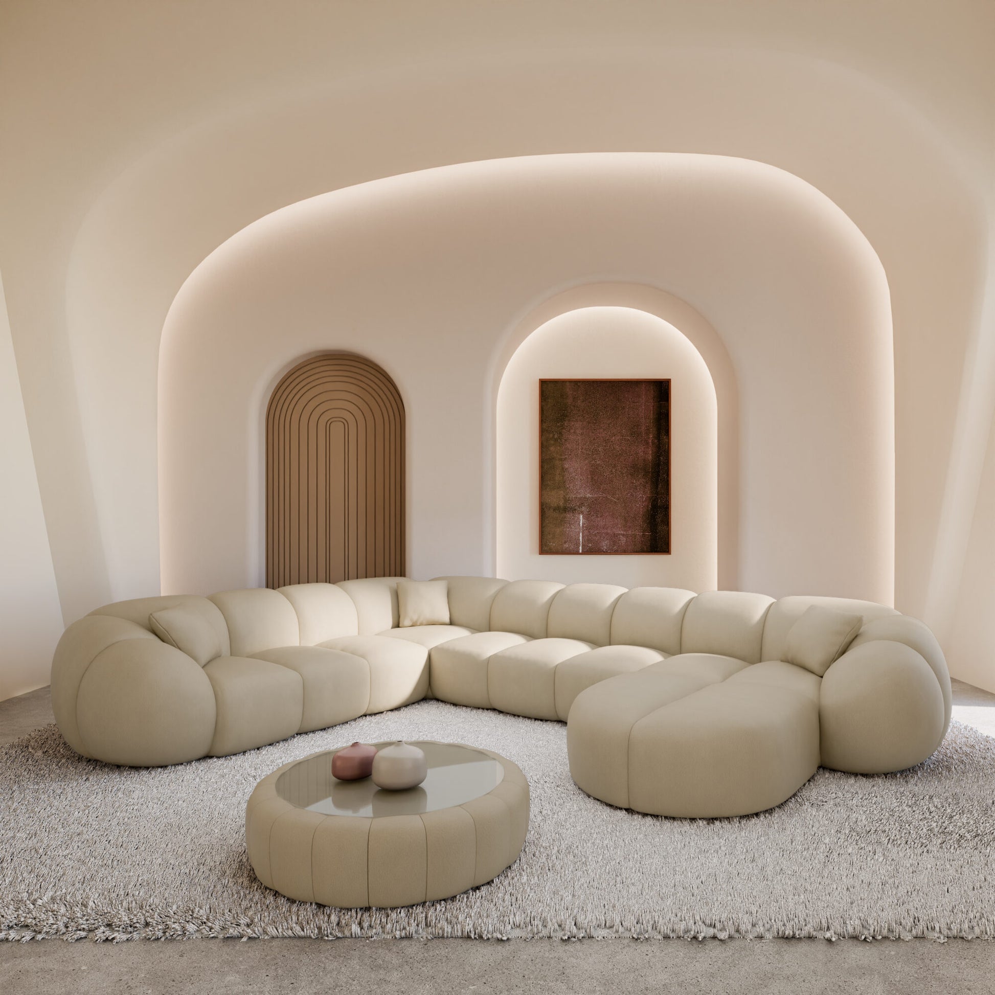 
7-Sitzer Design Echtleder Panorama-Sofa „Azura XXL“ - Echtleder Beige / Lange Seite links