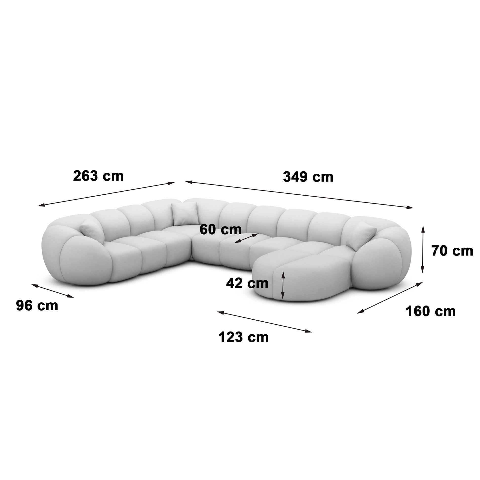 
7-Sitzer Design Echtleder Panorama-Sofa „Azura XXL“ - Echtleder Beige / Lange Seite links