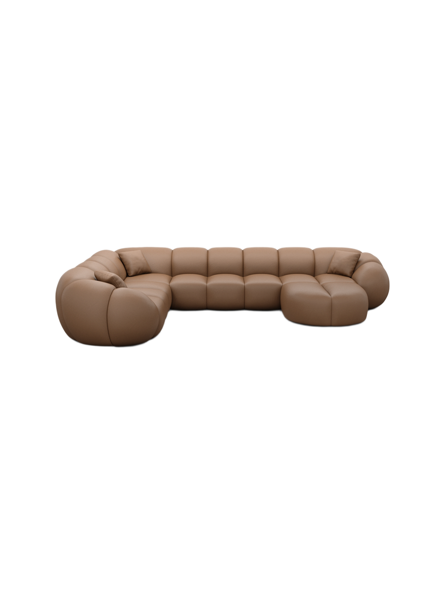 
7-Sitzer Design Echtleder Panorama-Sofa „Azura XXL“ - Echtleder Beige / Lange Seite links