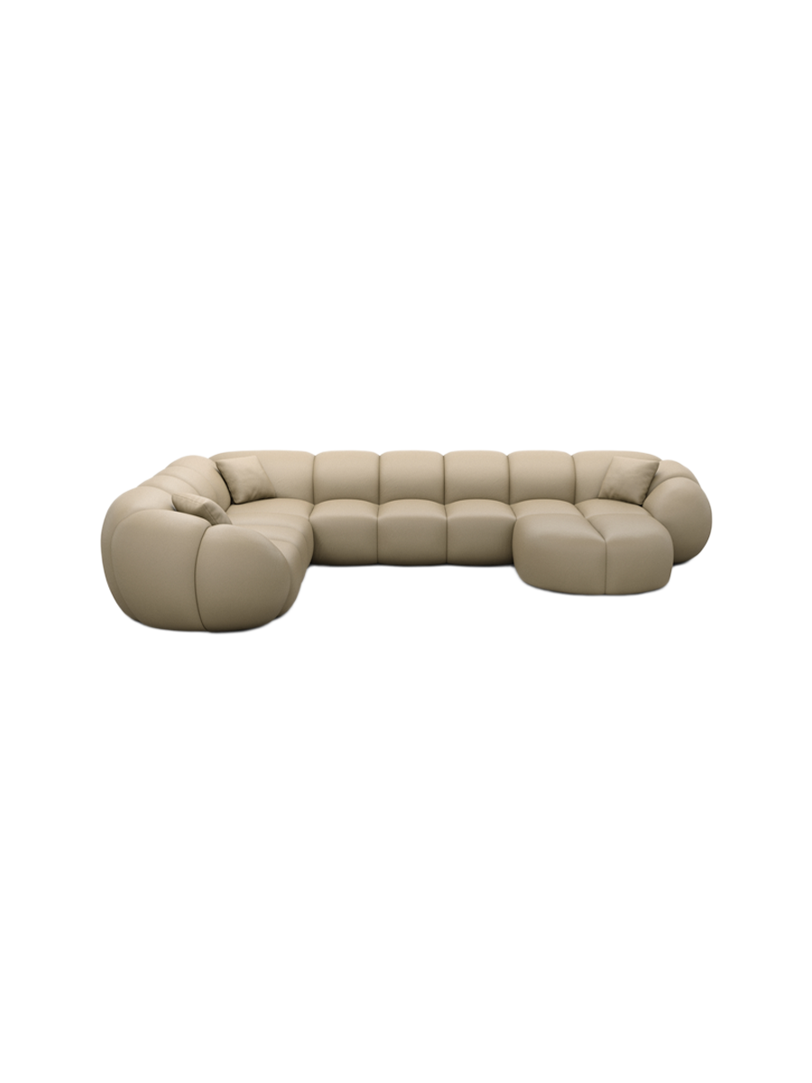 
7-Sitzer Design Echtleder Panorama-Sofa „Azura XXL“ - Echtleder Beige / Lange Seite links