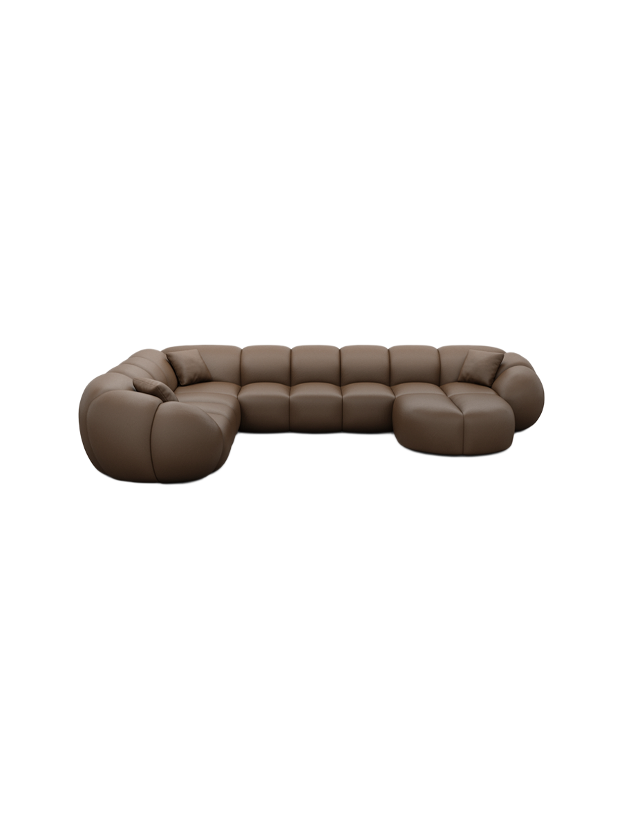 
7-Sitzer Design Echtleder Panorama-Sofa „Azura XXL“ - Echtleder Beige / Lange Seite links