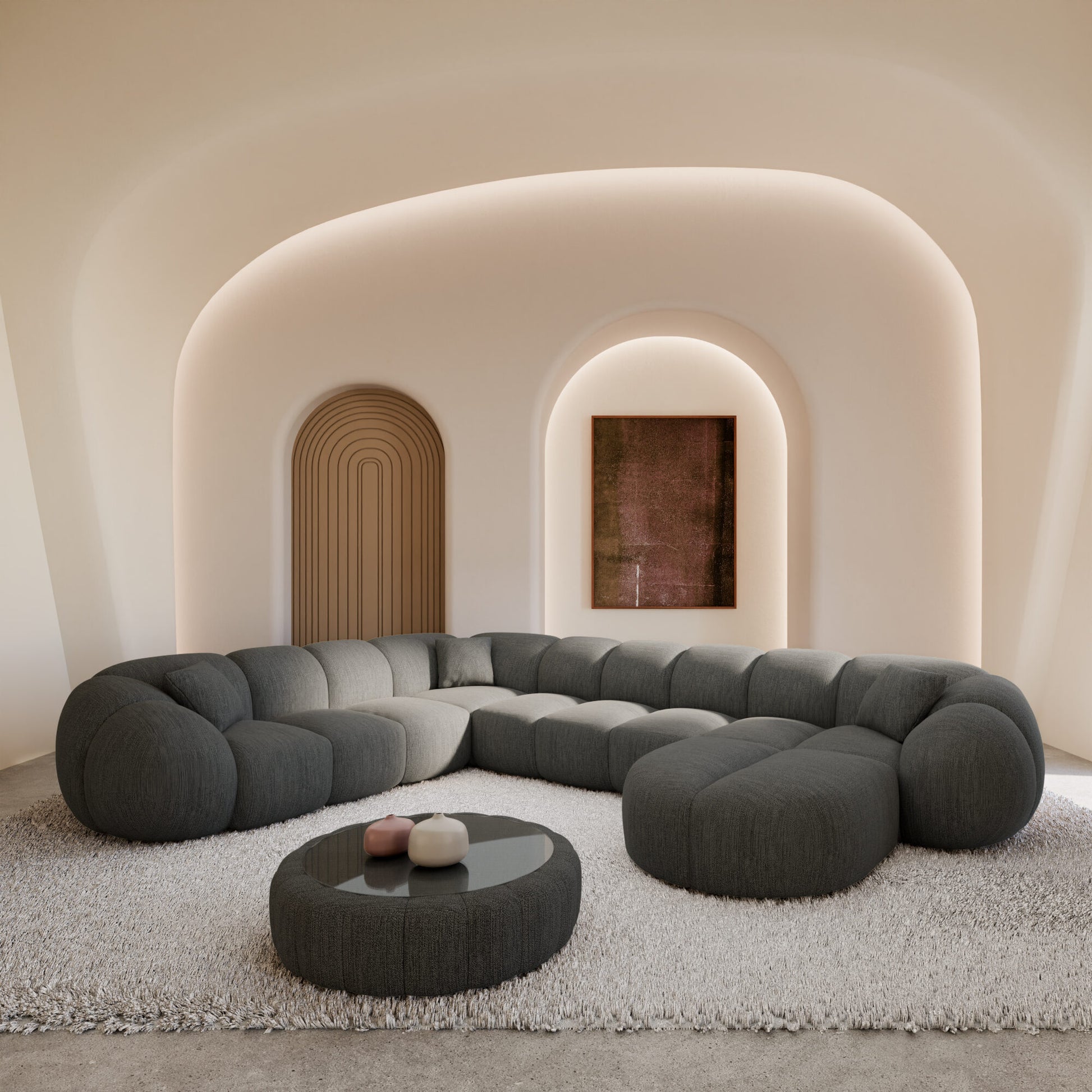 
7-Sitzer Design Panorama-Sofa „Azura XXL“ mit Strukturstoff-Bezug - Strukturstoff Anthrazit / Lange Seite links