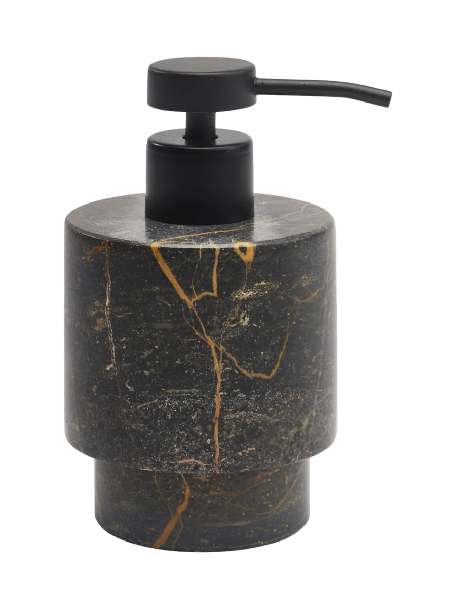 
Handgefertigter, luxuriöser Seifenspender „Porto“ 120 ml aus Marmor, Schwarz
